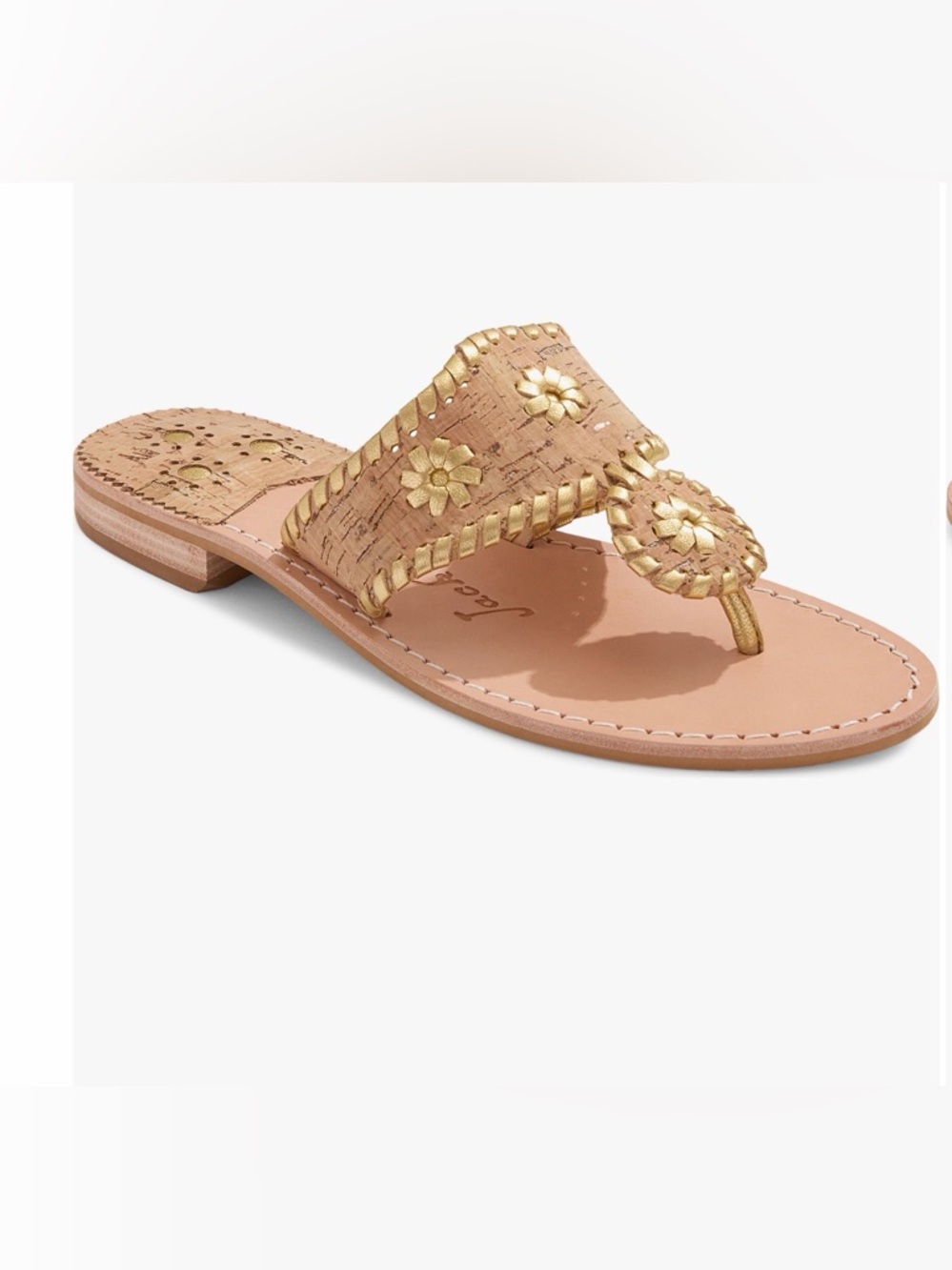 Jack Rogers Gold Trim Cork Thong Sandal - Women size:8.5